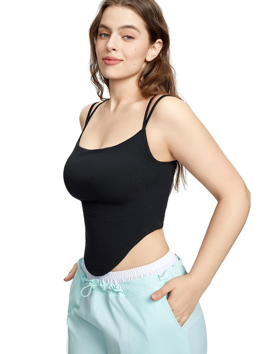European And American Rib Plus Size Yoga Straps Outer Wear Plus-sized Chest Pad Fake Two Pieces Sexy Beauty Back Fat Sister Slimming Top
