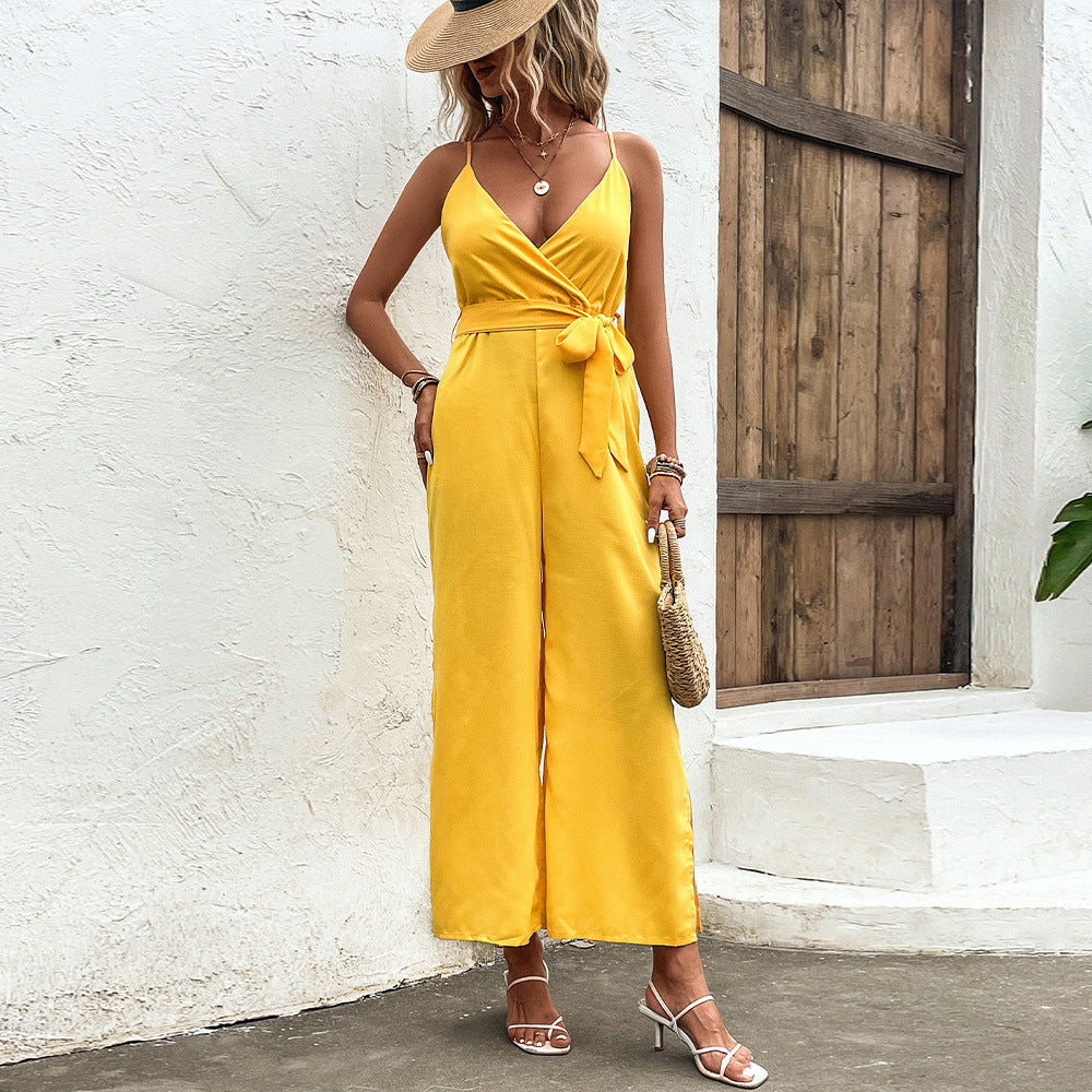 Women's Jumpsuit Self-tie Slit Backless Sling