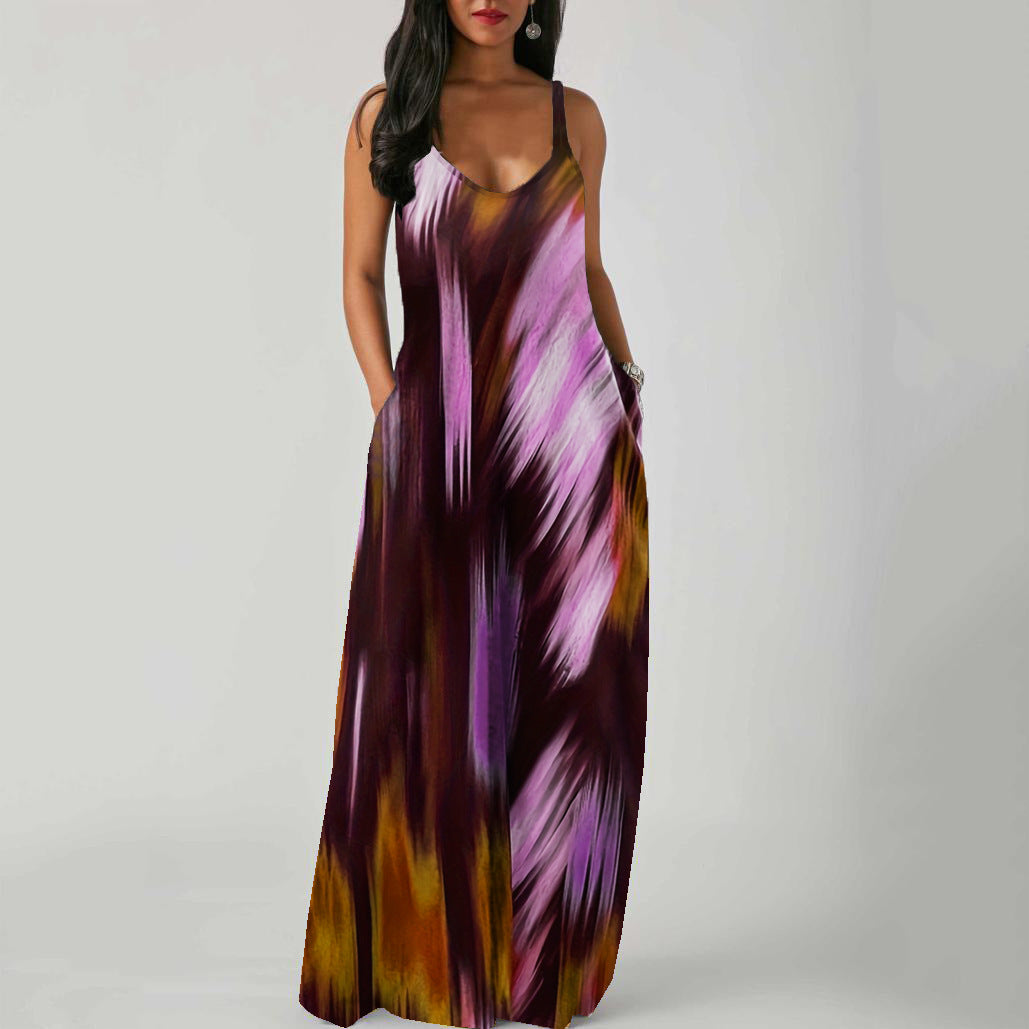 Strap-style Pocket-printed Dress