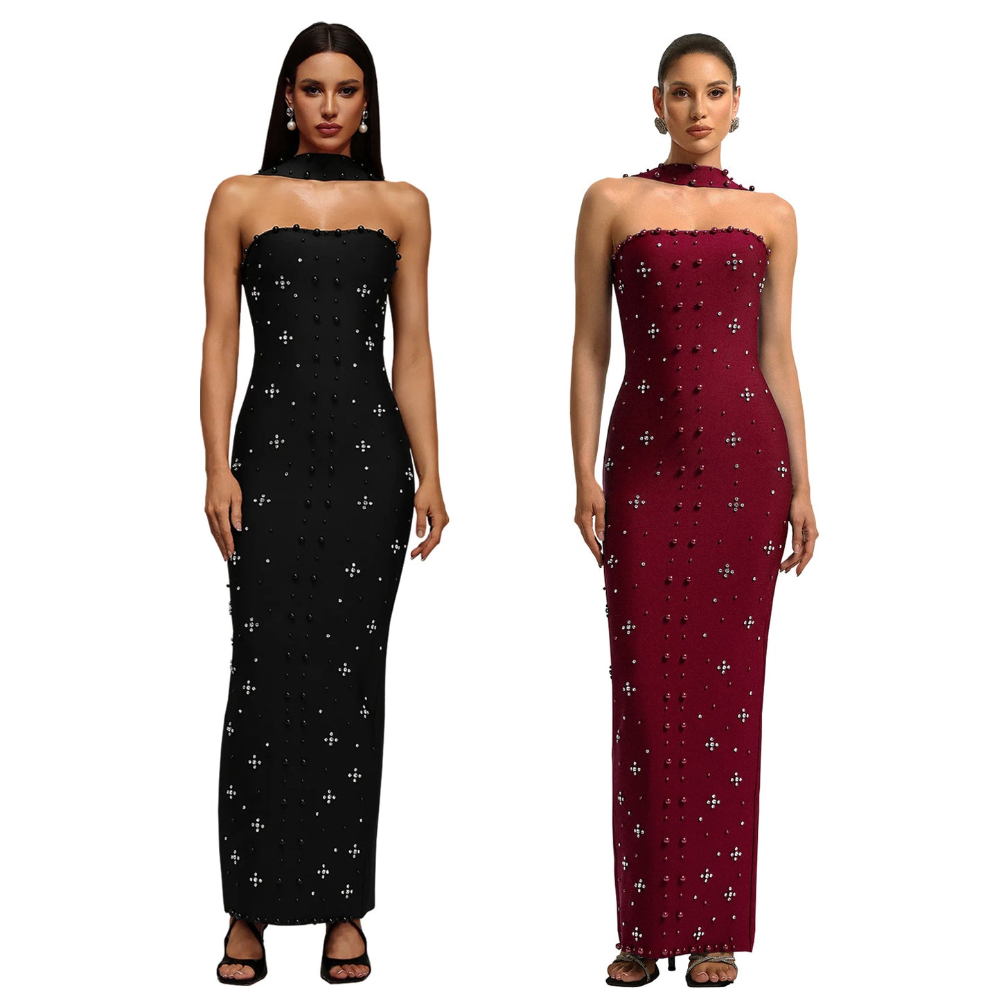 Elegant Beaded Bodycon Tube Dress For Women