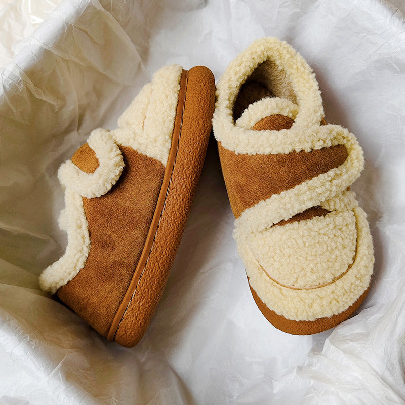 Retro Indoor And Outdoor Plus Velvet Warm Slugged Bottom Non Slip Cotton Slippers
