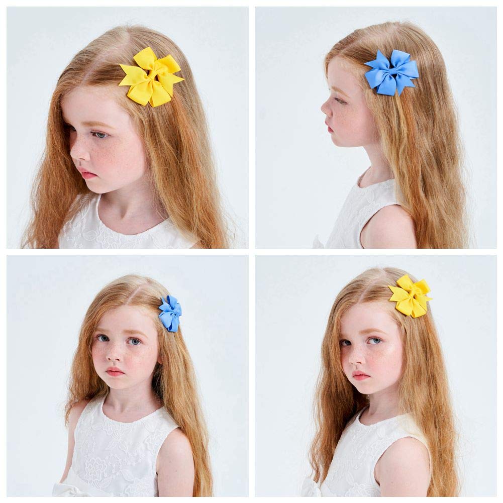 20 60pcs 3 Inches Boutique Grosgrain Ribbon Pinwheel Hair Bows For Baby Girls, Toddler Bows Hair Clip Birthday Gifts In Pair