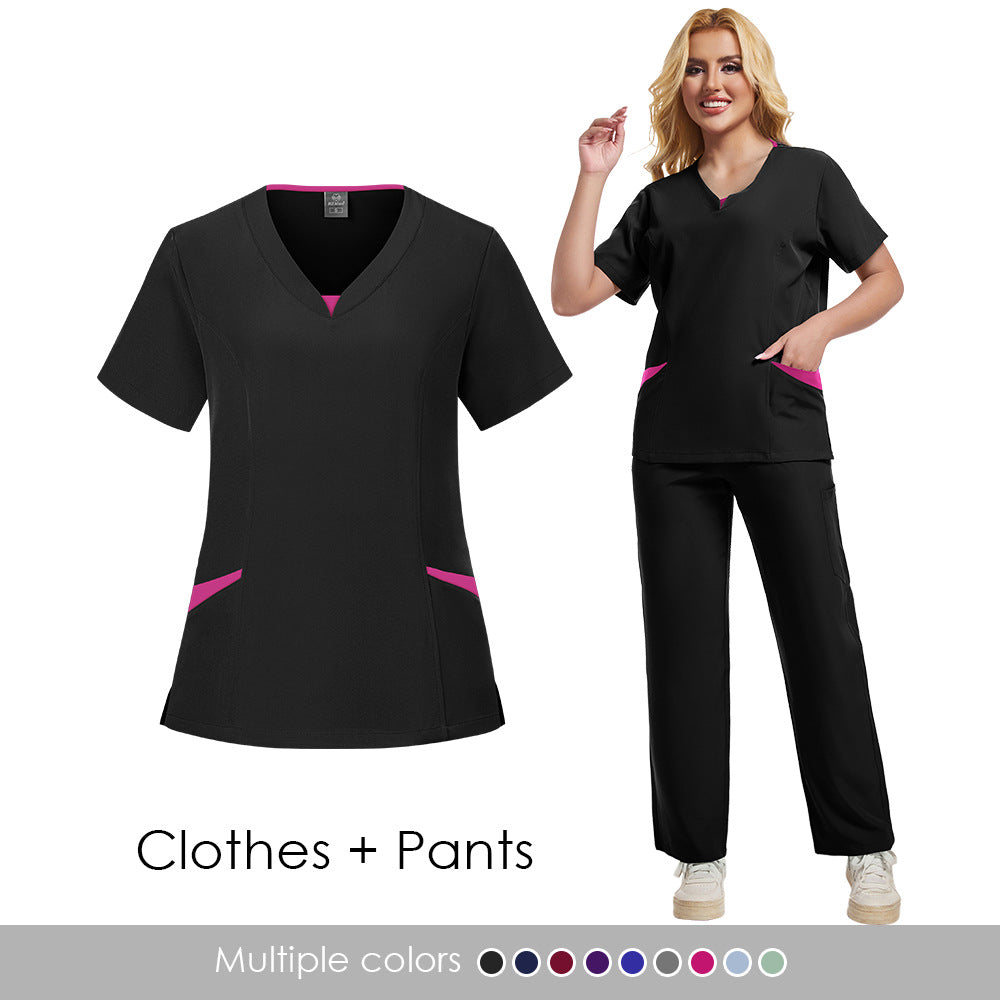 Unisex Dental Clinic Scrub Top With Color-block Design