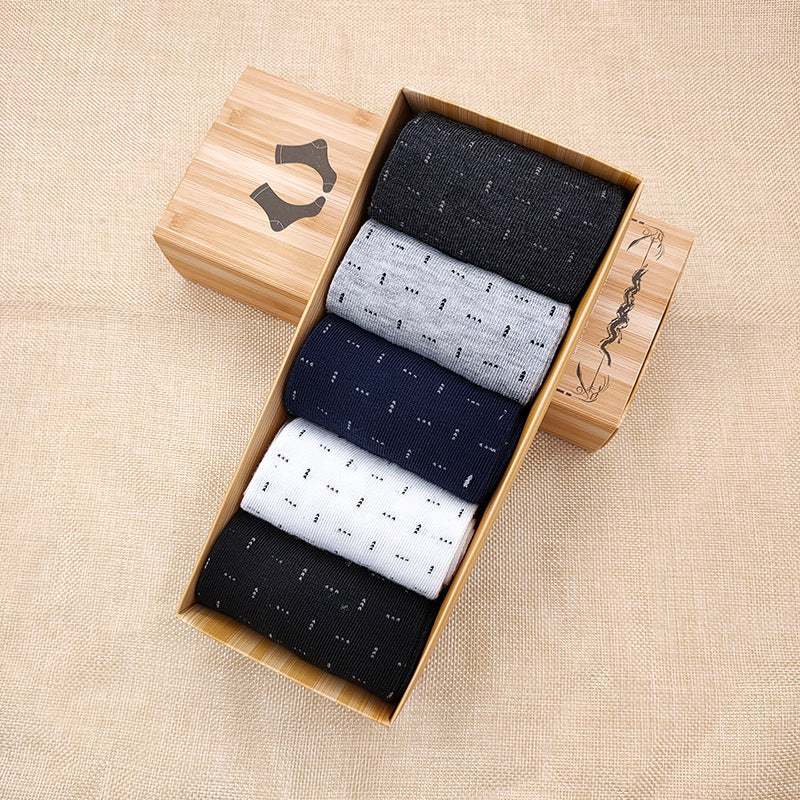 Solidcolor Mid-calf Length Men's Socks Boxed  5 Pairs