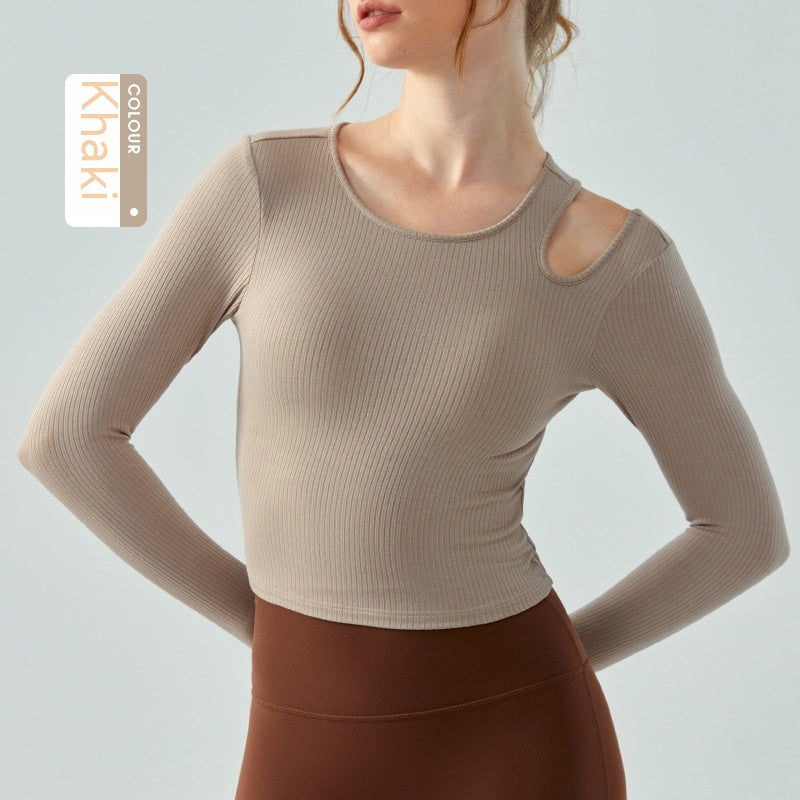 Slim-fit Yoga Wear Long Sleeve Women's Chest Pad Running Aerobics Workout Clothes Top