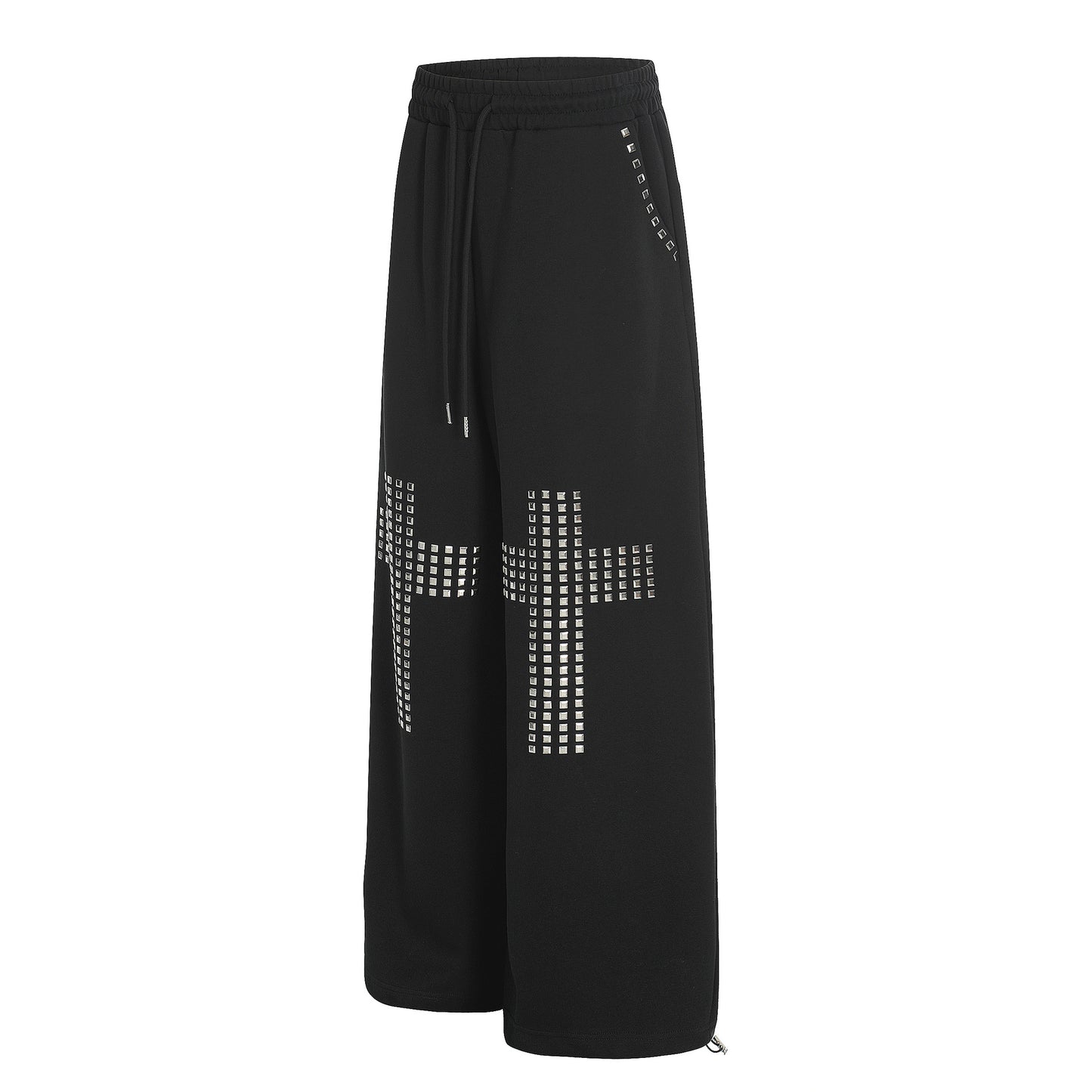 Womens Casual Drawstring Pants With A Stylish American-Design Rivet Cross Pattern