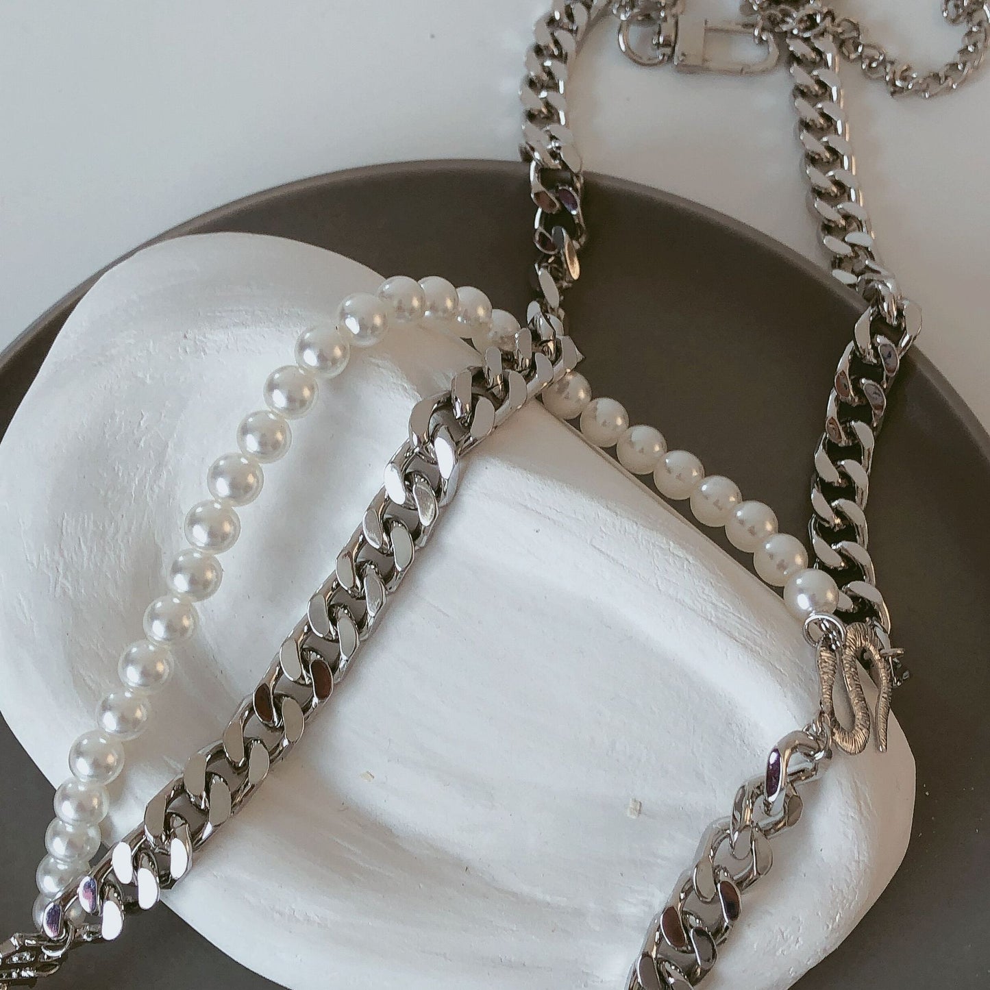 Thick Chain Snake-shaped Pendant Belt Double Pearl Girdle