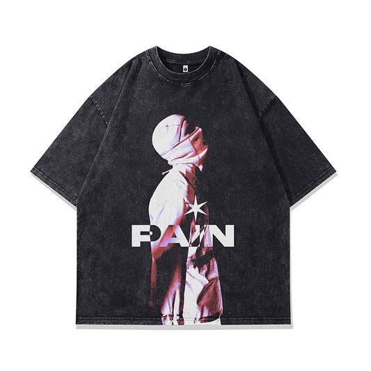 Printed Heavy Half Sleeve T-shirt Men's And Women's Distressed Washed Short Sleeve Street Top
