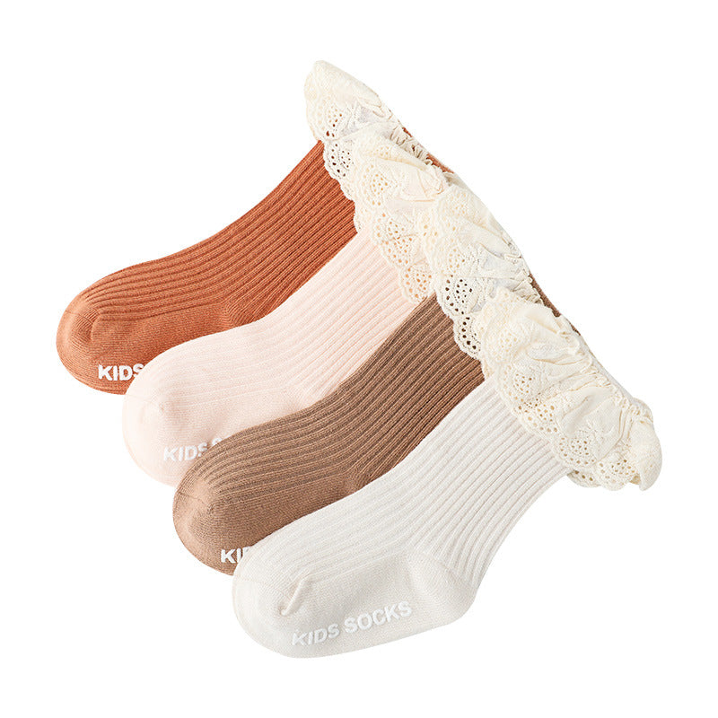 Children's Tube Glue Dispensing Non-slip Room Socks Lace