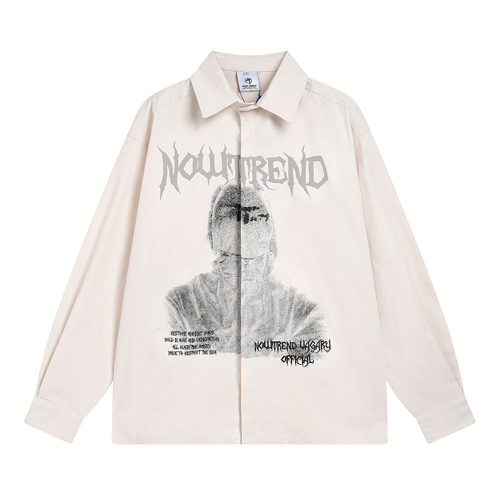 Figure Printed Long-sleeved Shirt European And American Style Trendy Loose Casual Cardigan Top Men