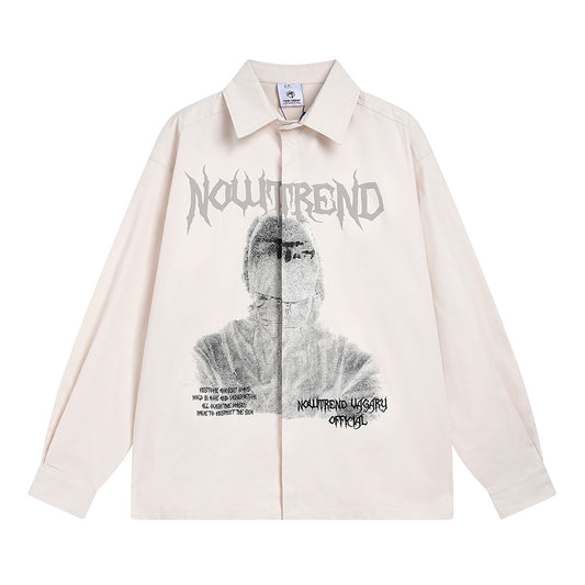 Figure Printed Long-sleeved Shirt European And American Style Trendy Loose Casual Cardigan Top Men