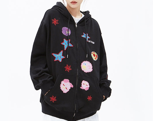 New BK Series Men's And Women's Identical Graffiti Printed Cardigan Hoodie
