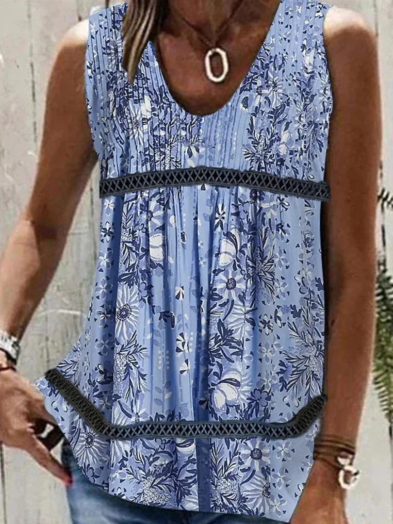 Womens Printed Patchwork Sleeveless T-Shirt Vest
