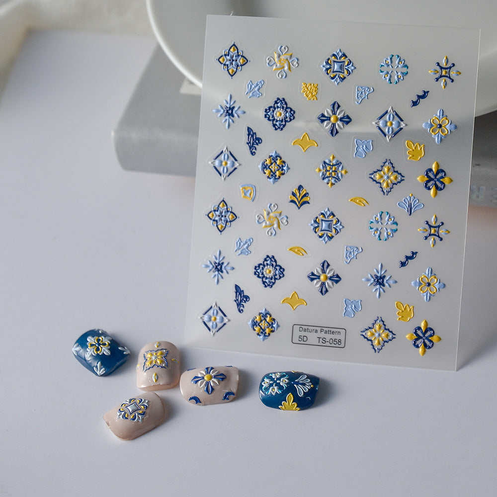5D Three-dimensional Painted Ethnic Style Nail Sticker