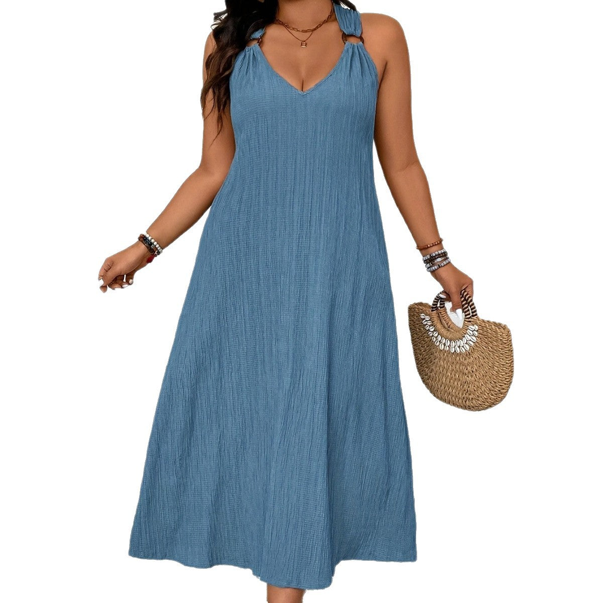 Elegant French-style Deep V-neck Sleeveless Maxi Dress