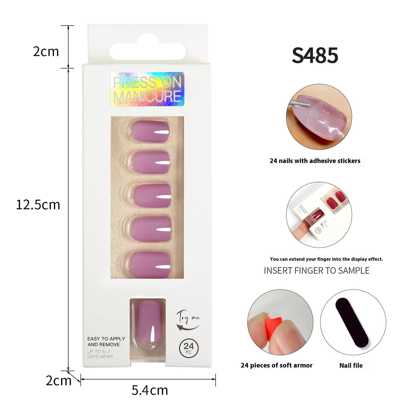 Short Square Head Solid Color Nail Stickers Finished Product 24 Pieces