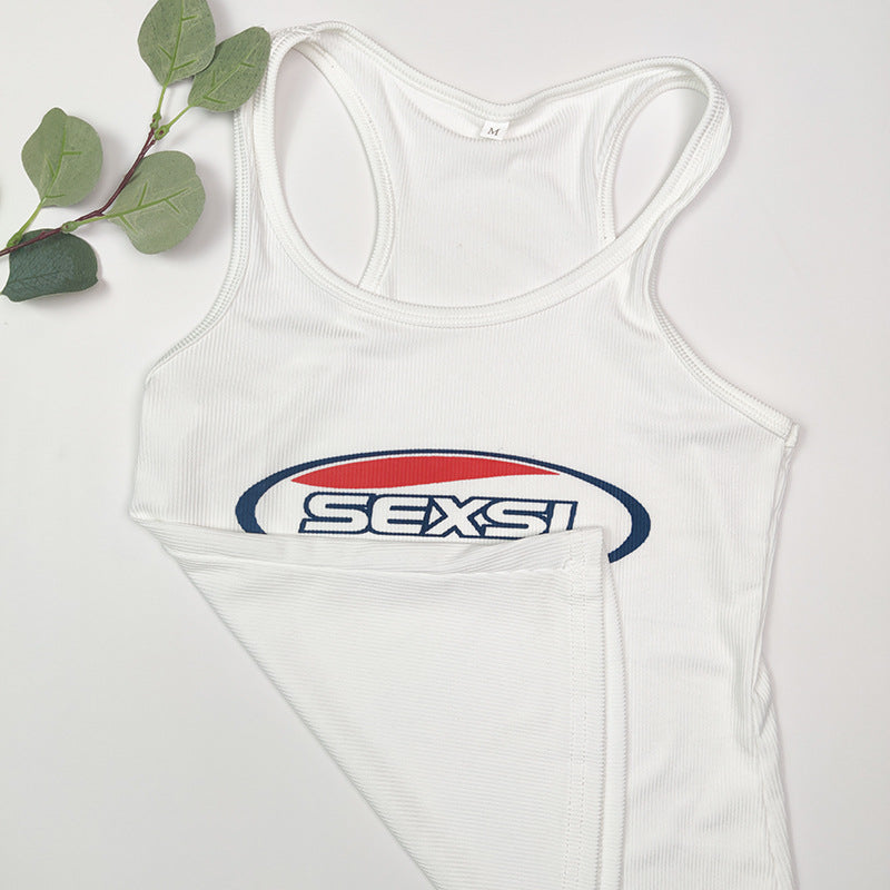 Solid Color Letter Slim Sleeveless Women's Vest