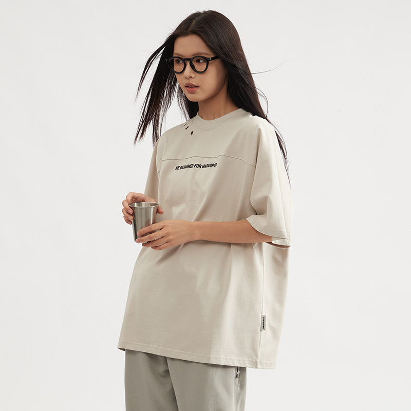 Heavy American Retro Small Neckline Ins Short Sleeve
