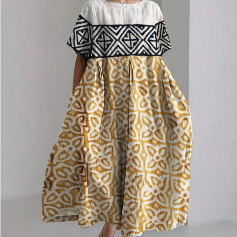 Womens 3D-printed High-end Crew-neck Short-sleeve Plus-size Dress