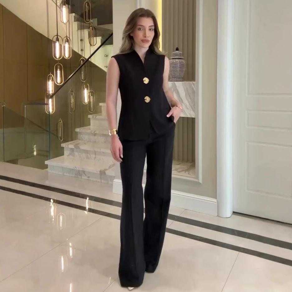 Casual Stylish Sleeveless Business Suit With A Professional Vibeincludes A Blazer And Tailored Trousers