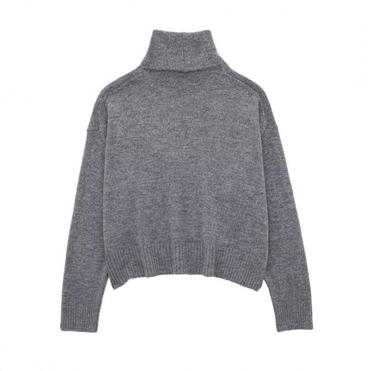High-neck Long-sleeved Top With Pleated Mini Skirt Knit Set
