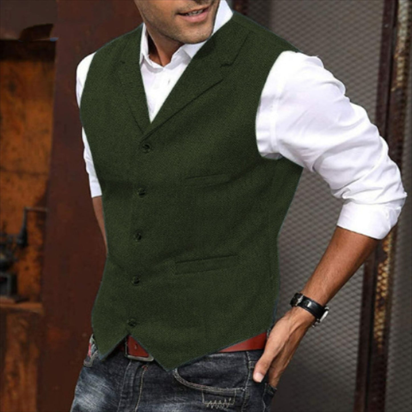 Herrevest Afslappet Ensfarvet Sildebensvest Slim Fit