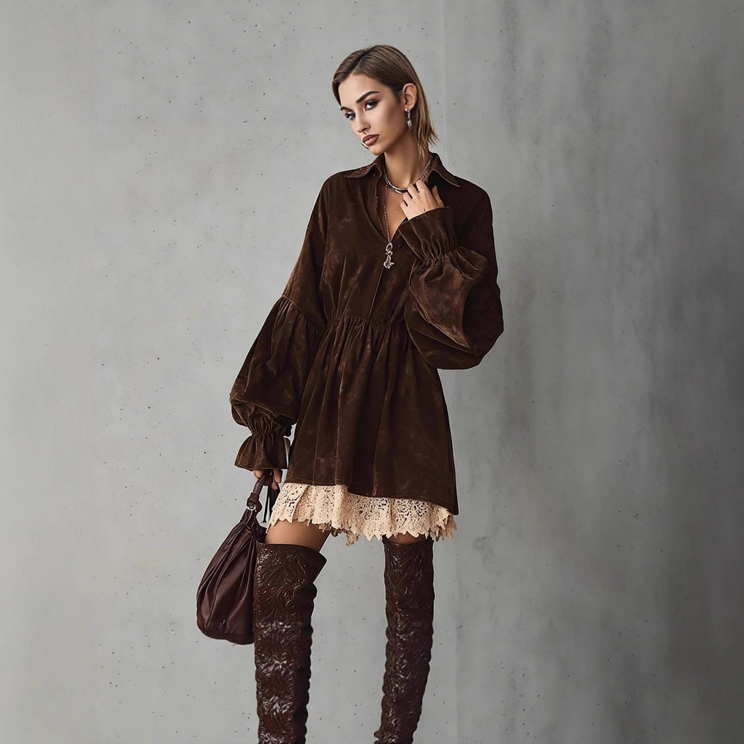 Womens Fashionable Loose Lace Patchwork Dress