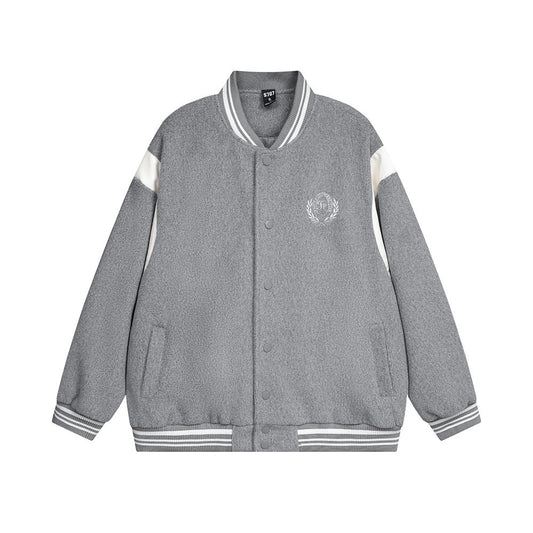 Spring And Autumn Color Stitching Stand-collar Badge Embroidered Casual Coat