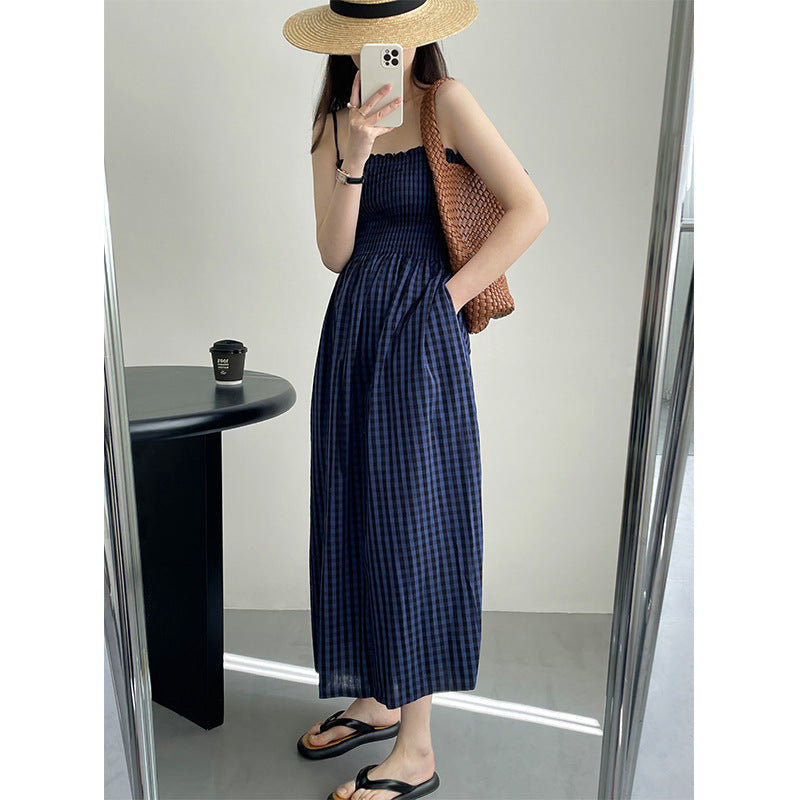 Suspender Dress Pleated Waist Slimming Maxi Skirt