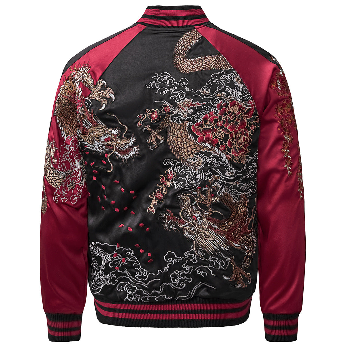 Mens Heavy Duty Embroidered Dragon Casual Baseball Style Jacket With A Dragon Theme