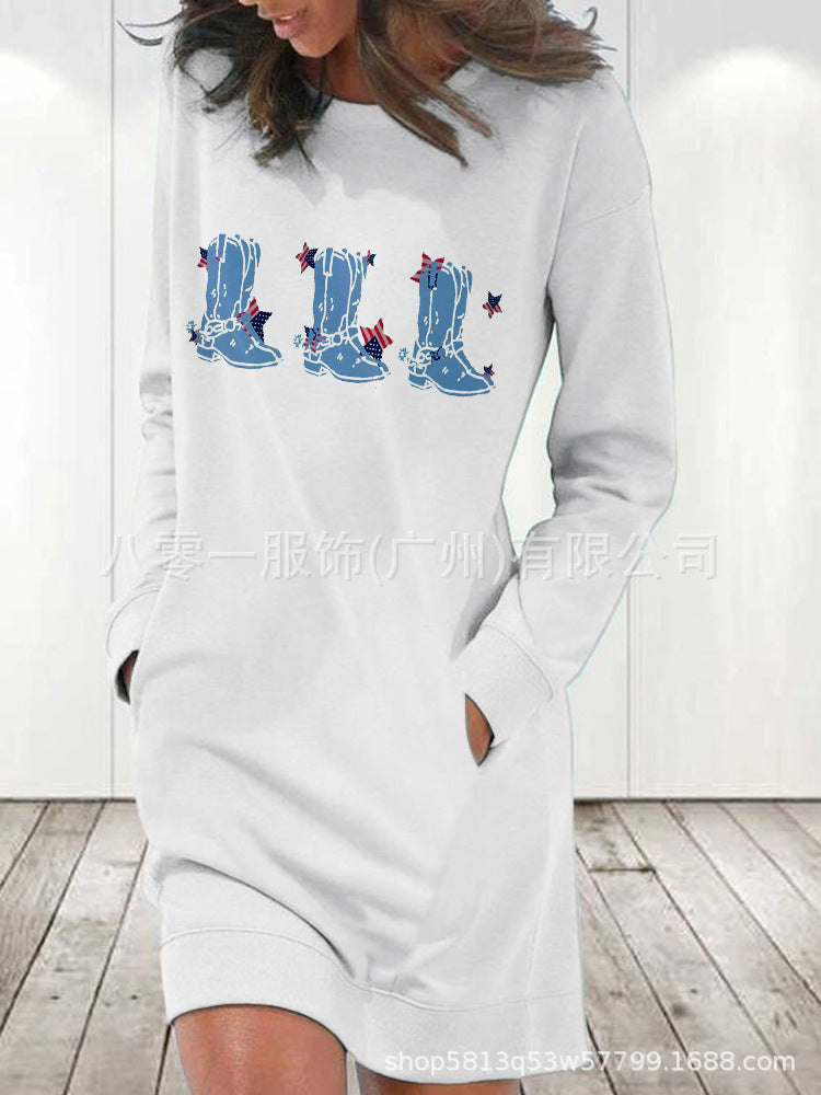 Women's Printed Round Neck Long-sleeved Sweater