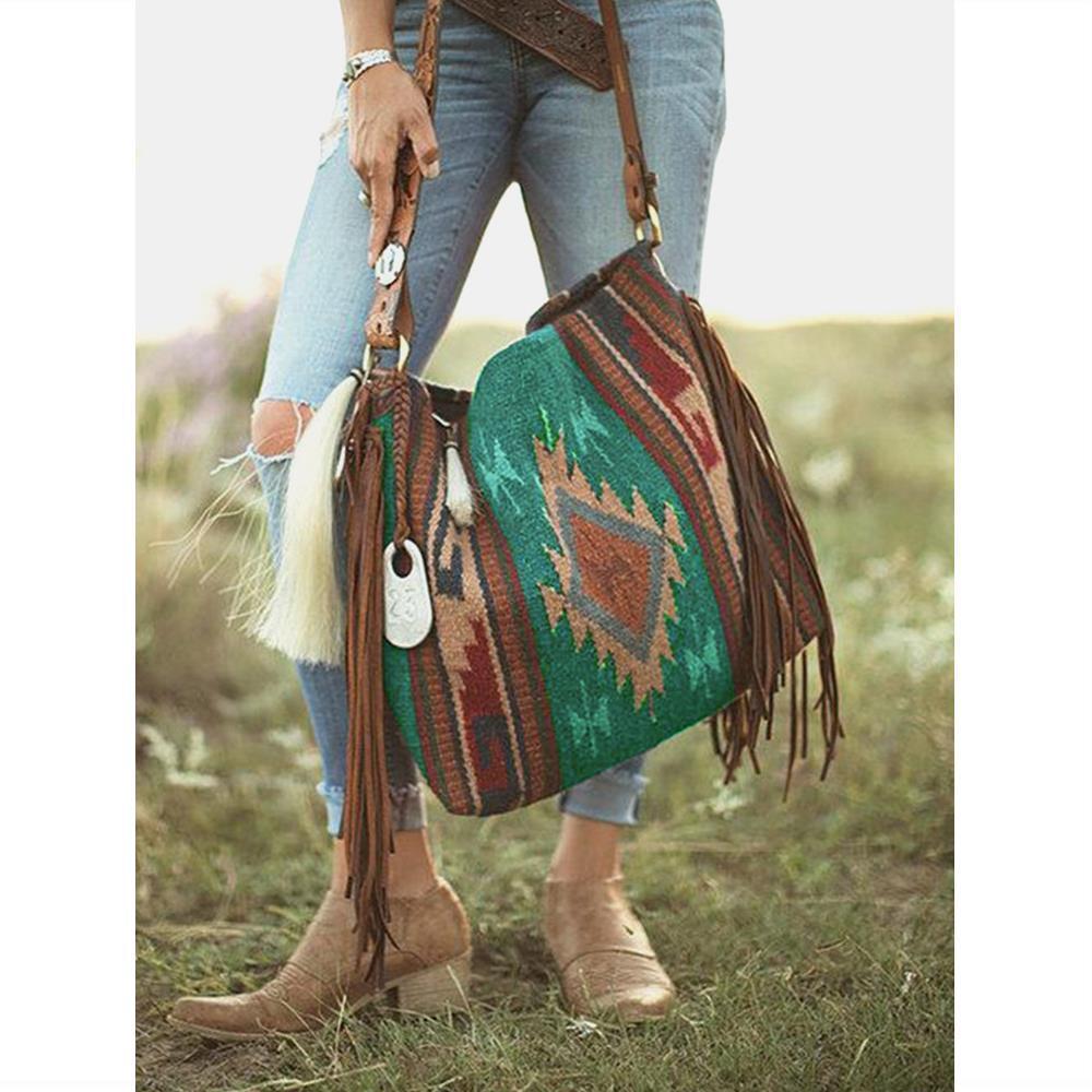 Retro Tassel Cotton And Linen Women's Bag Portable