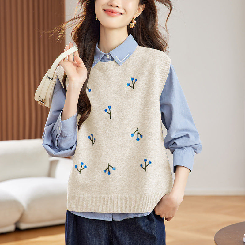 Knitted Vest Spring Women's Design Sense V-neck Buttons