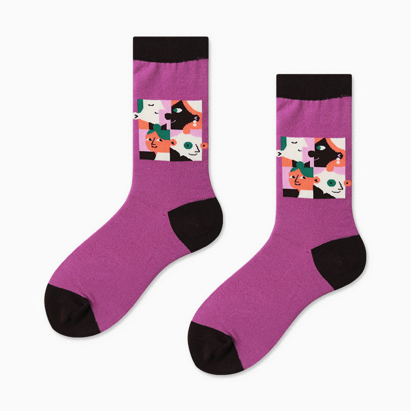 Pattern Couples Sports Cotton Mid Tube Socks Abstract