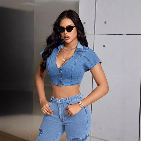 Stylish Womens Casual Streetwear Denim Top