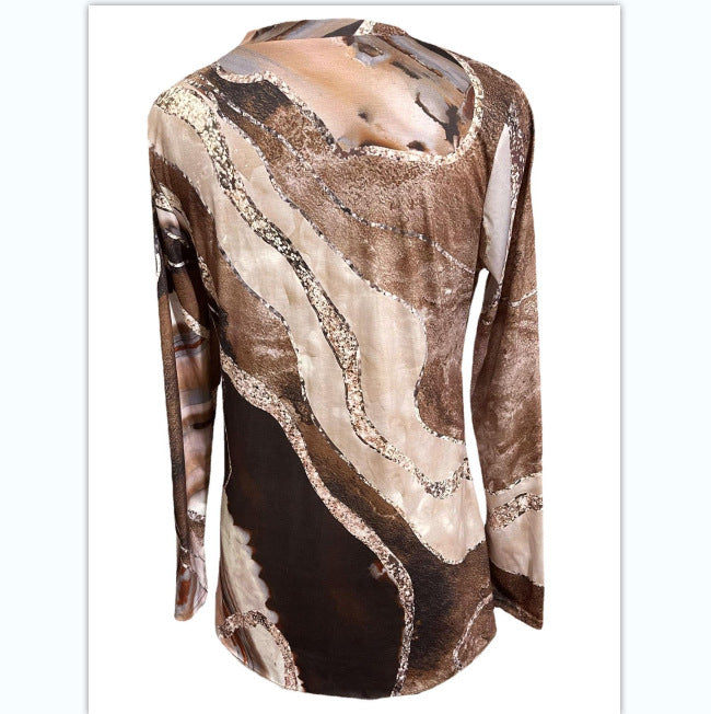 Forår Ny Kvinders Mode V-hals Trykt Malet T-shirt