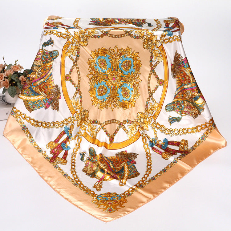 Spring And Autumn Women's Printed 90 Large Kerchief Artificial Silk Floral Scarf