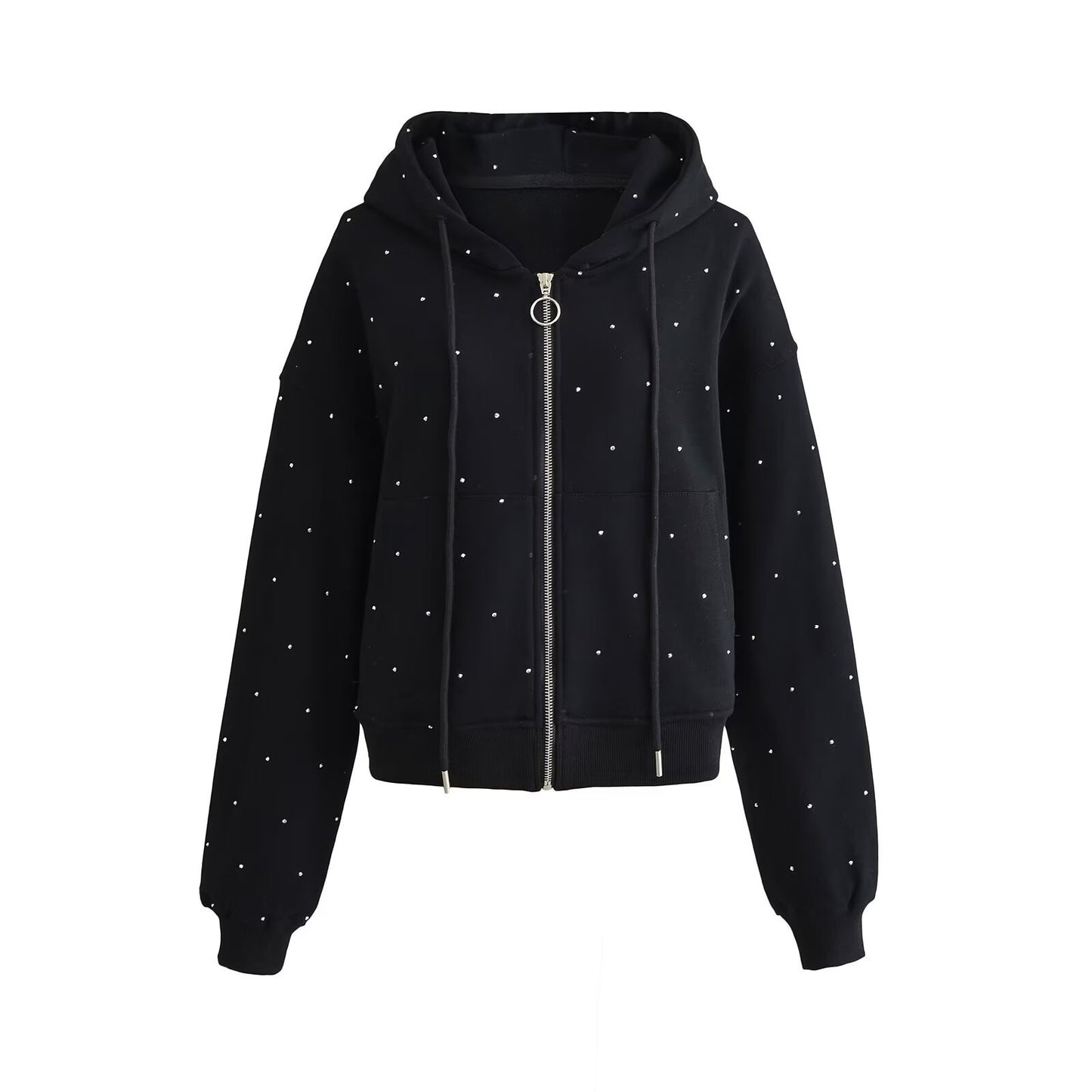 Sommer Ny Europæisk Og Amerikansk Stil Stjernefunklende Rhinestone Hættetrøje Med Snørefrakke Dame Sweater