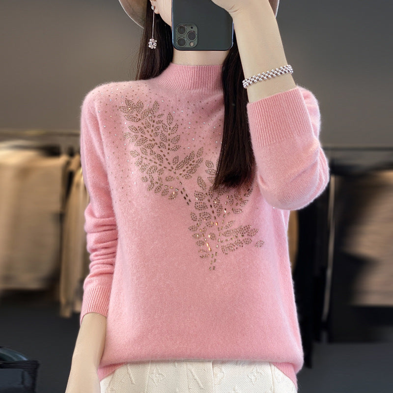 Women's Loose And Versatile Semi High Neck Knitted Sweater