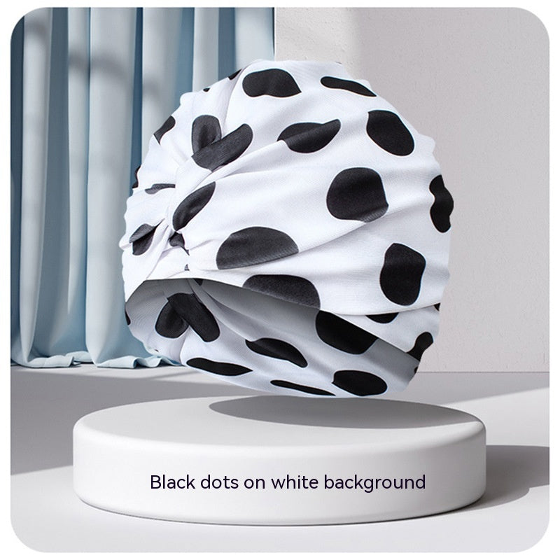 Plus Size Not-too-tight Fashion Polka Dot Printed Cloth Swimming Cap