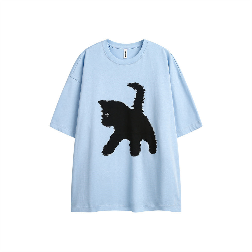 Women's Cartoon Silhouette Cat Printing Short-sleeved T-shirt