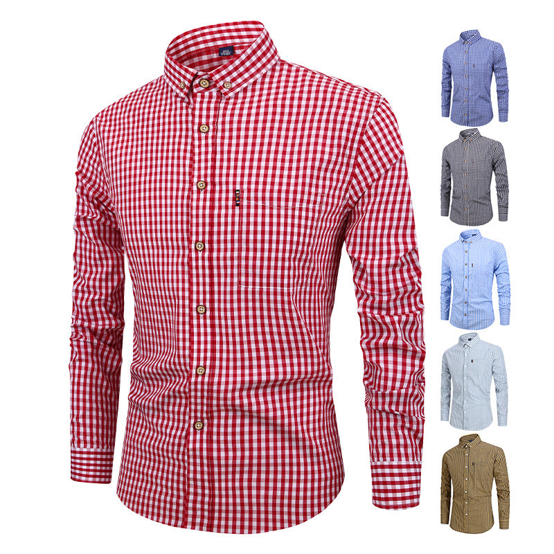 Men's Shirt Breathable Cotton Long Sleeve Plaid Shirt