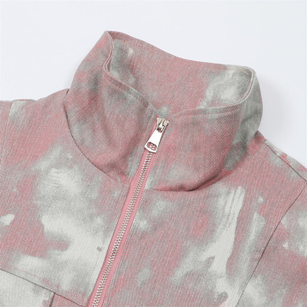 Tie-dye Camouflage Stand Collar Jacket Male And Female Couples Wear High Street