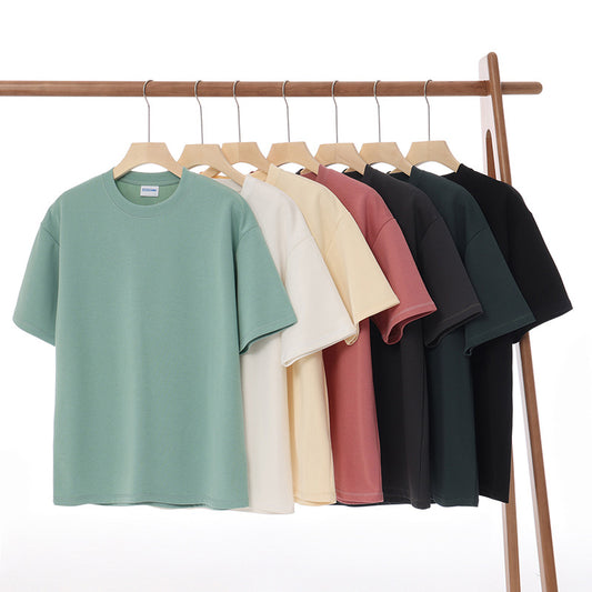 Fashion Men's And Women's Couple's Clothes Loose Shoulder Solid Color Base Shirt