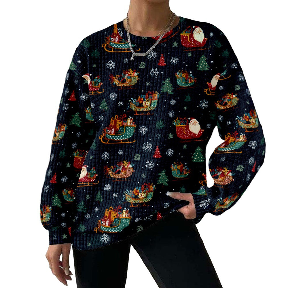 Digital Printing Pattern Shading Fashion Trend Round Neck Long Sleeve Sweater