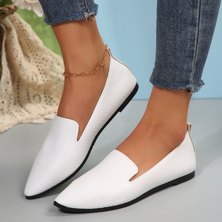 Enkle spidse slangemønstrede flade pumps, slip-on dovnesko til eksport