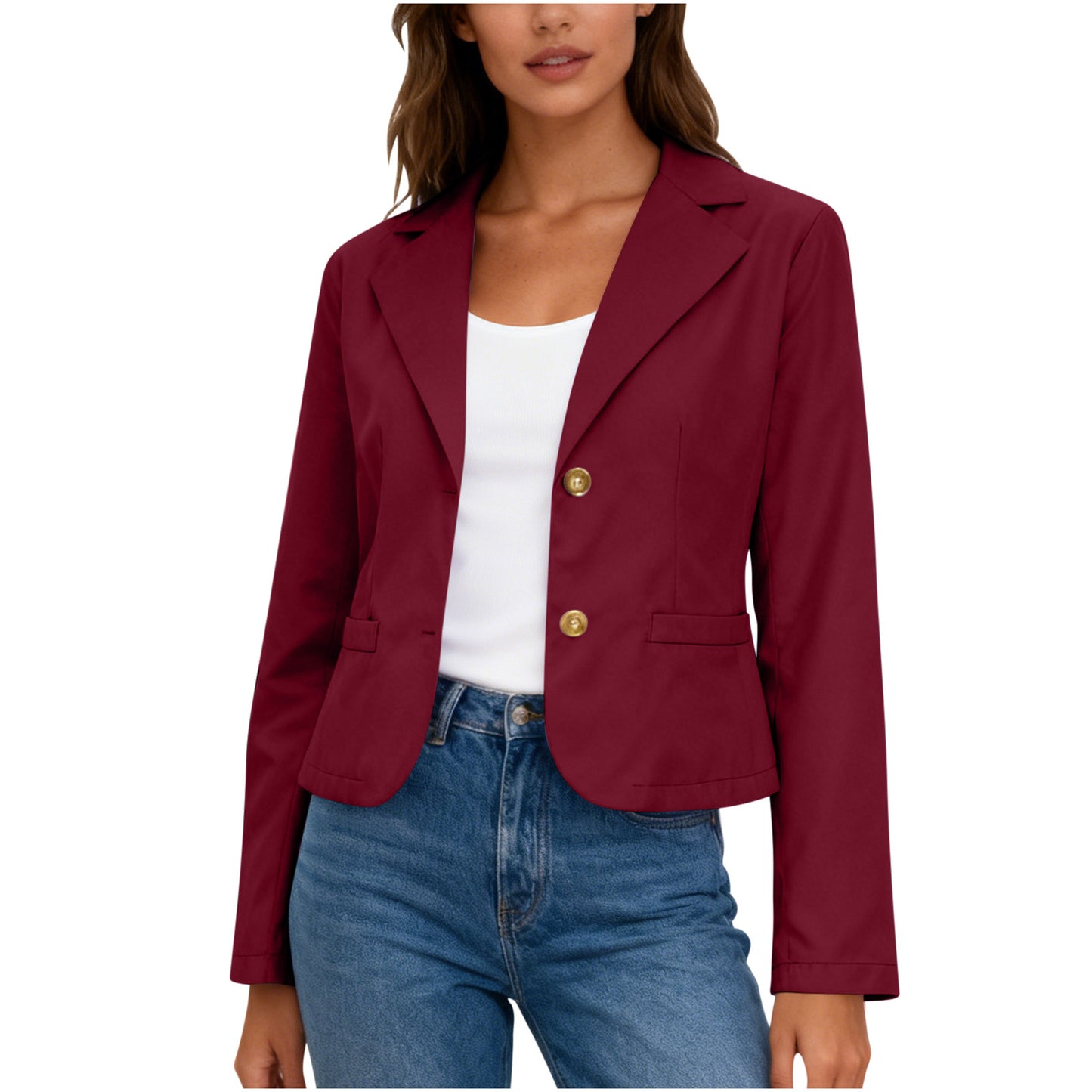 Women's Long-sleeved Solid Color Cardigan Suit Jacket