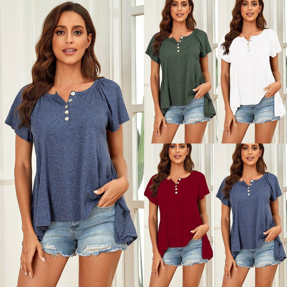 Fashion Summer New Style Irregular Short-sleeved T-shirt
