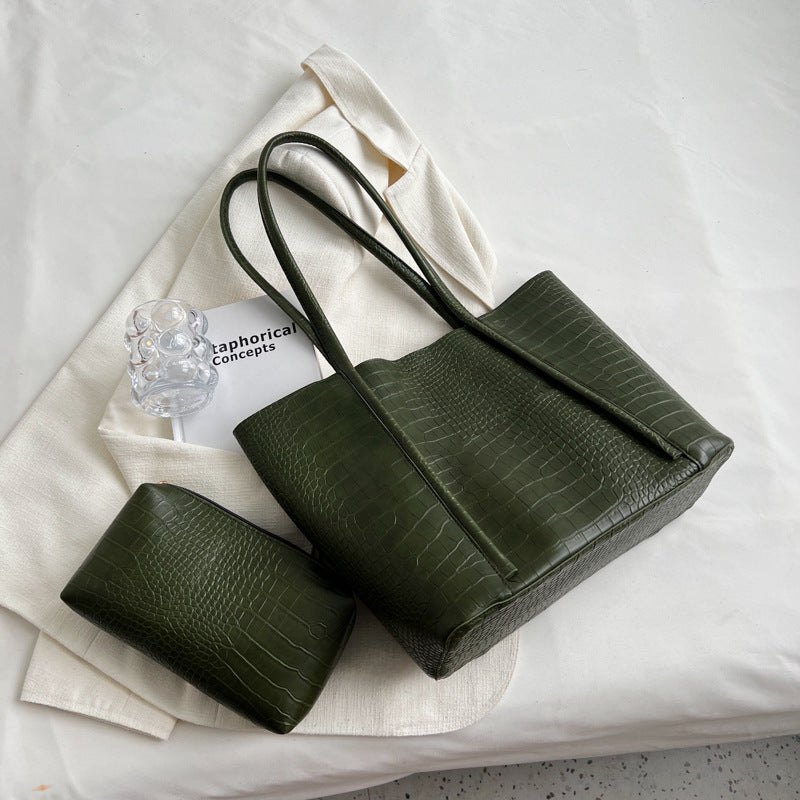 Texture  Shoulder Soft Leather Western Style Commuter Tote Large Capacity Combination Bags