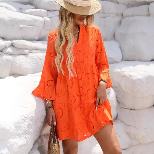Womens Hollow-Out Casual Loose Dress